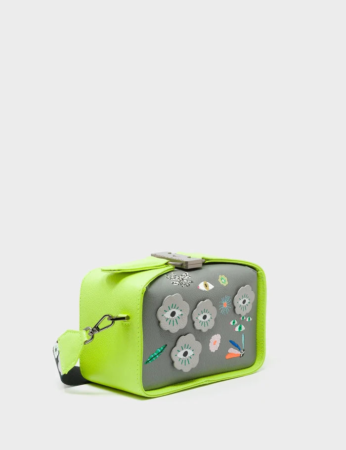 Benji Micro Crossbody Sharp Green and Gray Leather Bag - Floralia Embroidery - Main