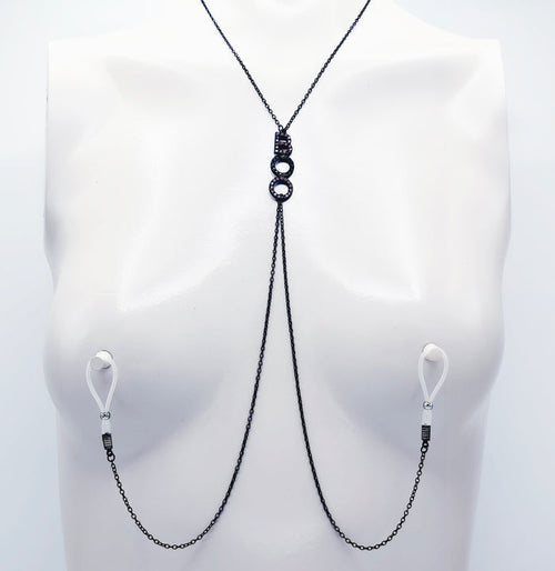 "Boo" Necklace to Nipple with Non Piercing Nipple Nooses, Nipple Clamps, or Other Options.