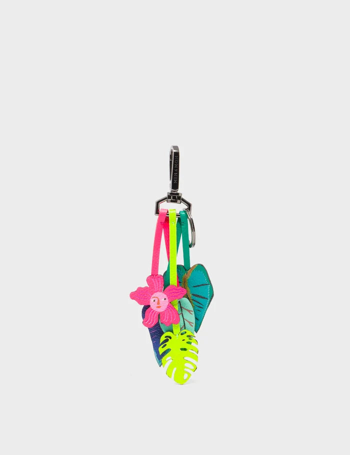 Botanical Scent Charm - Green and Pink Leather Keychain - Front