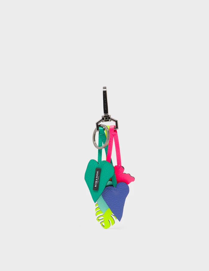 Botanical Scent Charm - Green and Pink Leather Keychain - Back