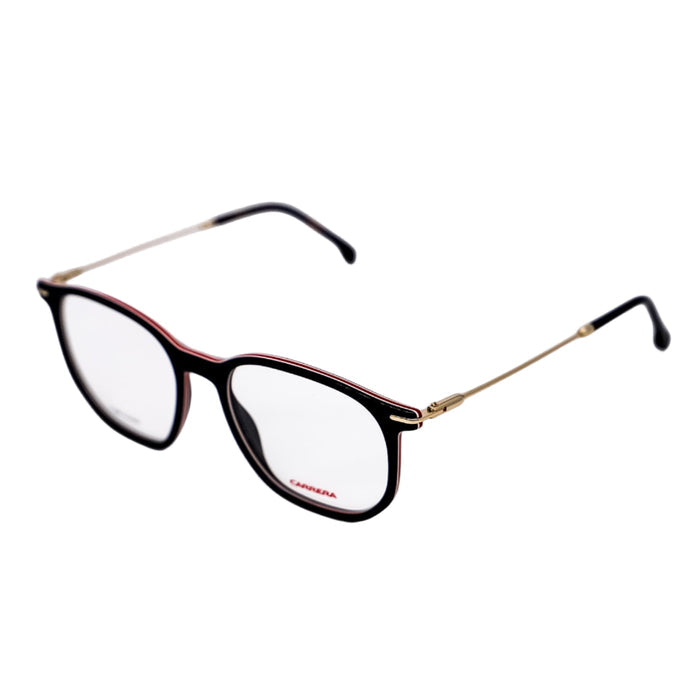 Eyeglasses with a black frame on a white background