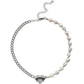 Chic AMOUR Paved Heart Pearl Chocker
