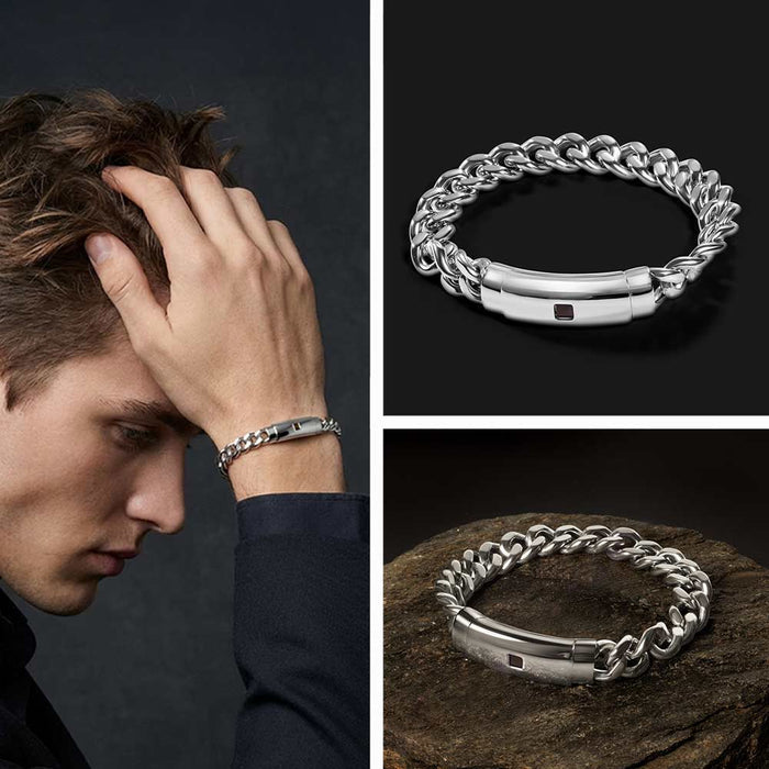 Christian bracelet with nano Bible chip – mens stainless steel faith jewelry