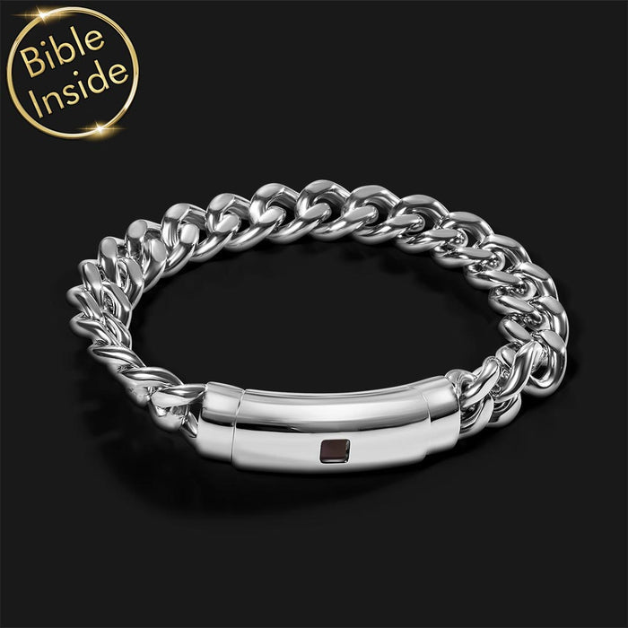 Stainless steel Christian bolder bracelet with Bible verse chip inside