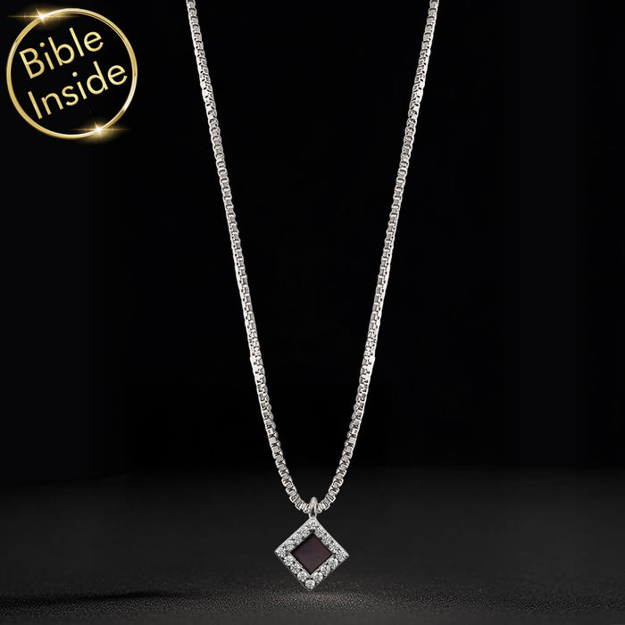 Christian Christmas gift idea – polished rhombus necklace with New Testament chip