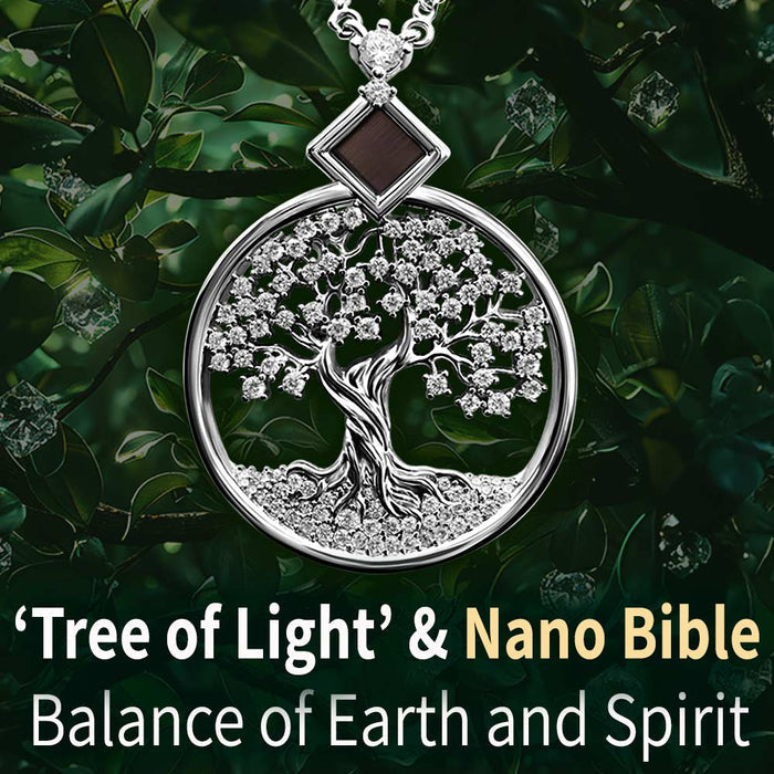 Tree of Life necklace with miniature Bible chip — Christian wedding gift idea in silver