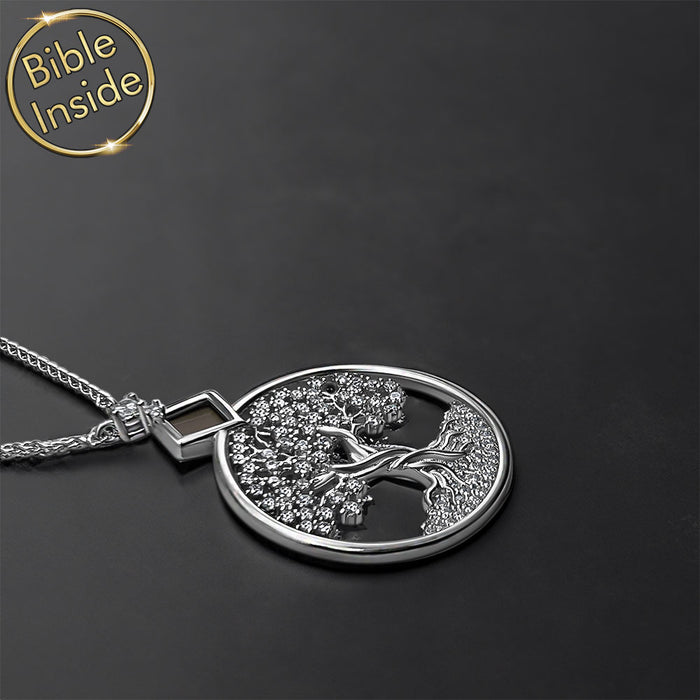 Christian wedding gift idea — women's Tree of Life necklace with scripture engraved inside