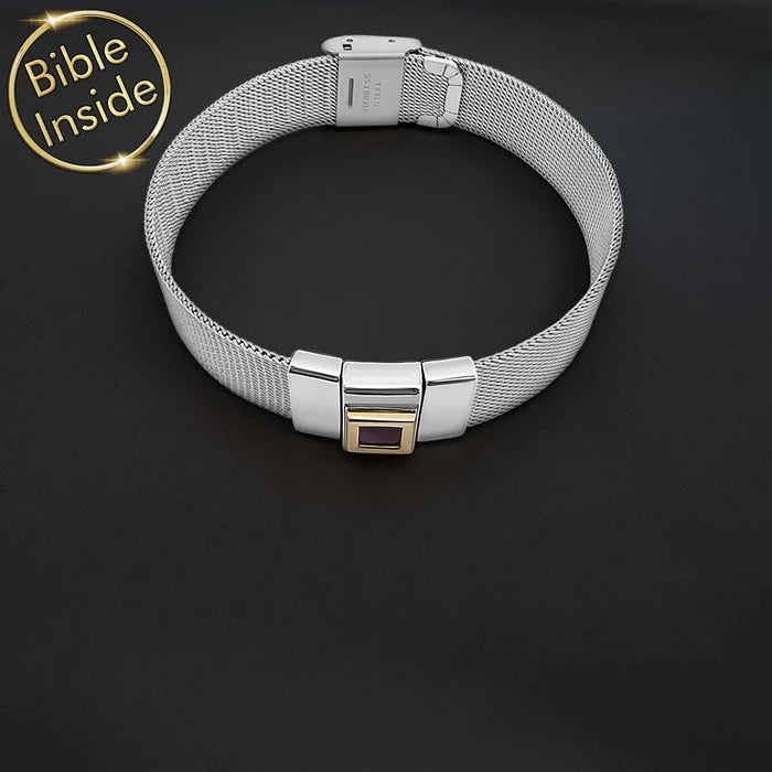 Men’s stainless steel bracelet Christian wedding gift with micro Bible