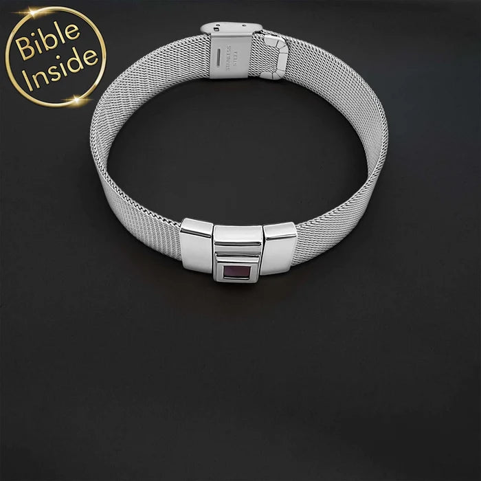 Modern Christian wedding gift bracelet for guys with Bible engraving