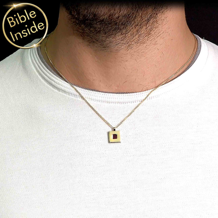 Women's Christian wedding gift – Cubo necklace with miniature Bible chip
