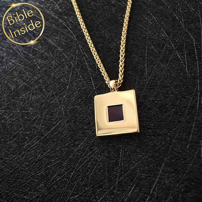 Unisex Christian wedding gift – geometric Cubo necklace with nano Bible