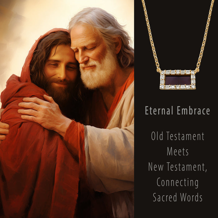 Women's Christianity jewelry rectangle pendant necklace with sparkling CZ stones – meaningful faith jewelry gift with micro Bible chips engraved inside
