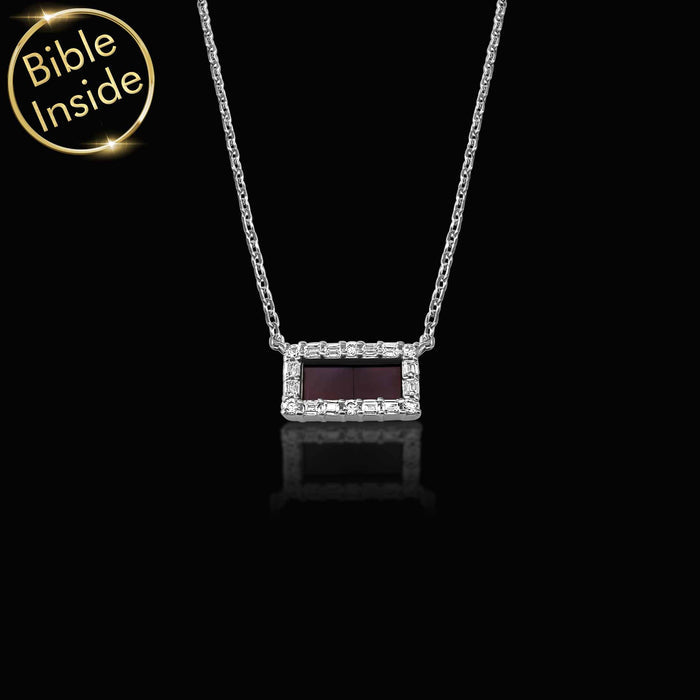 Rectangle pendant Christianity jewelry for women and girls, unique Christian gift with complete Holy Bible engraved inside dual nano chips