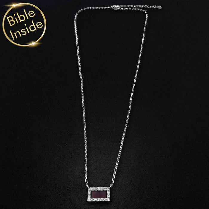 Christianity jewelry with minimalist rectangle charm for modern Christian believers – timeless faith necklace with complete scripture technology