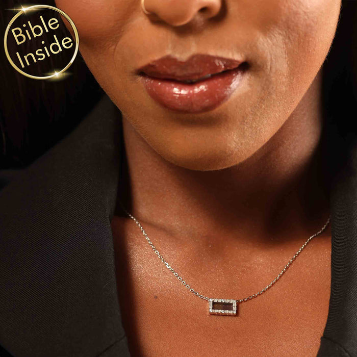 Christianity jewelry with sterling silver rectangle pendant, everyday faith-inspired design for devout Christians and faithful church believers