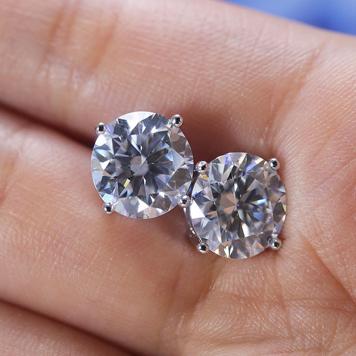 Classic 4 Prong Round Cut D Color Moissanite Stud Earrings