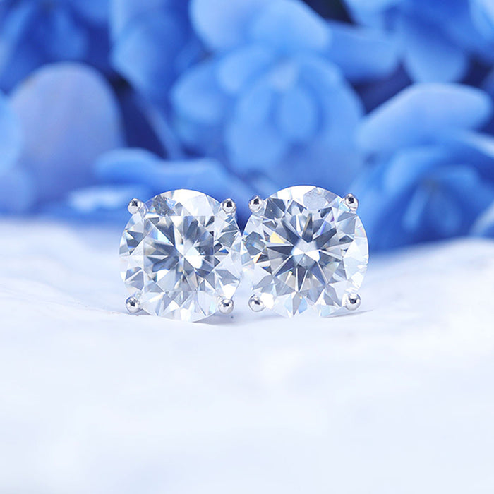 Classic 4 Prong Round Cut D Color Moissanite Stud Earrings