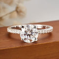 Classic 4 Prong Round Cut Sterling Silver Engagement Ring with Band