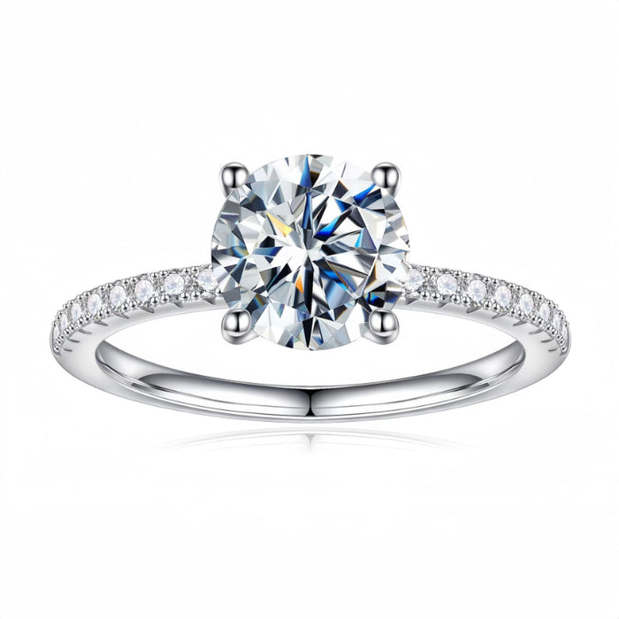 Classic 4 Prong Round Cut Sterling Silver Engagement Ring with Band