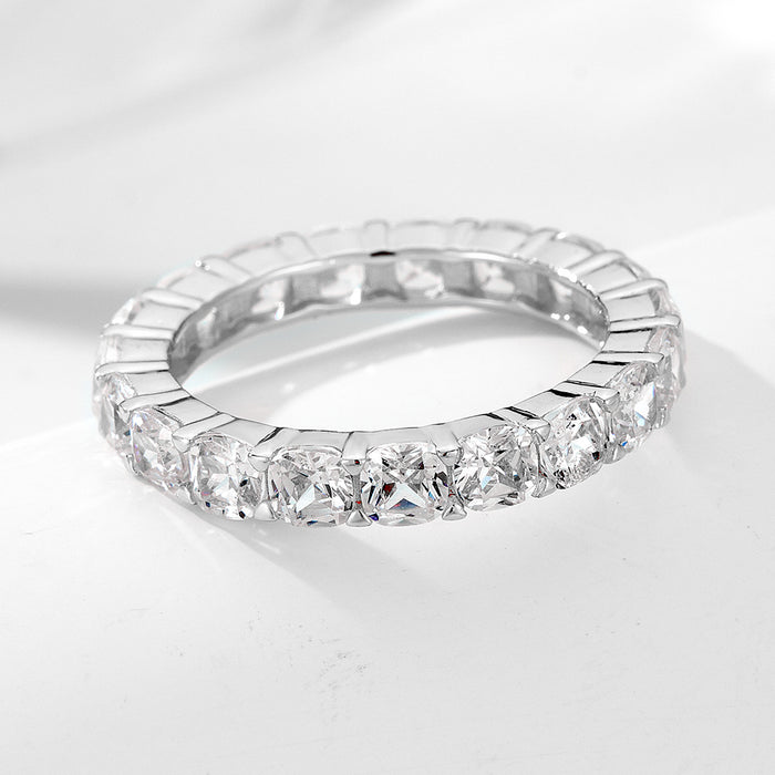 Classic Eternity Sterling Silver Wedding Band In Rose Golden Tone