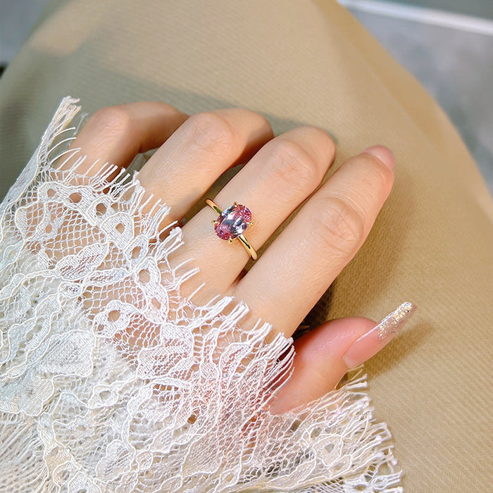 Classic Pink Tourmaline Oval Cut Golden Tone Ring