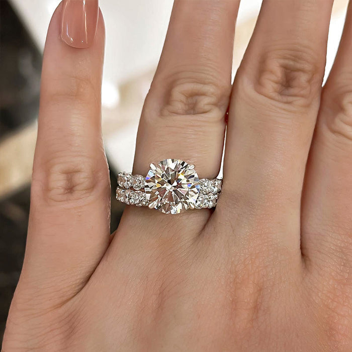 Classic Round Cut 4 Prong Bridal Set In Sterling Silver