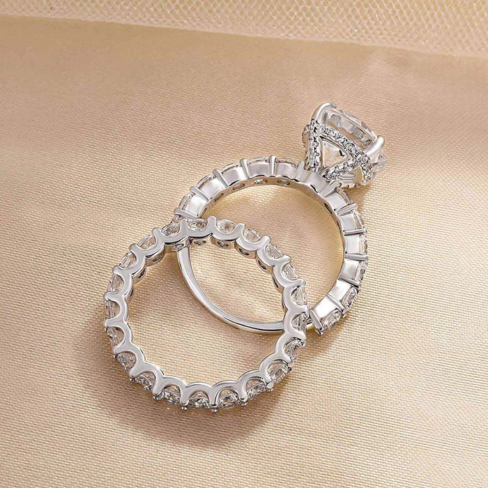 Classic Round Cut 4 Prong Bridal Set In Sterling Silver