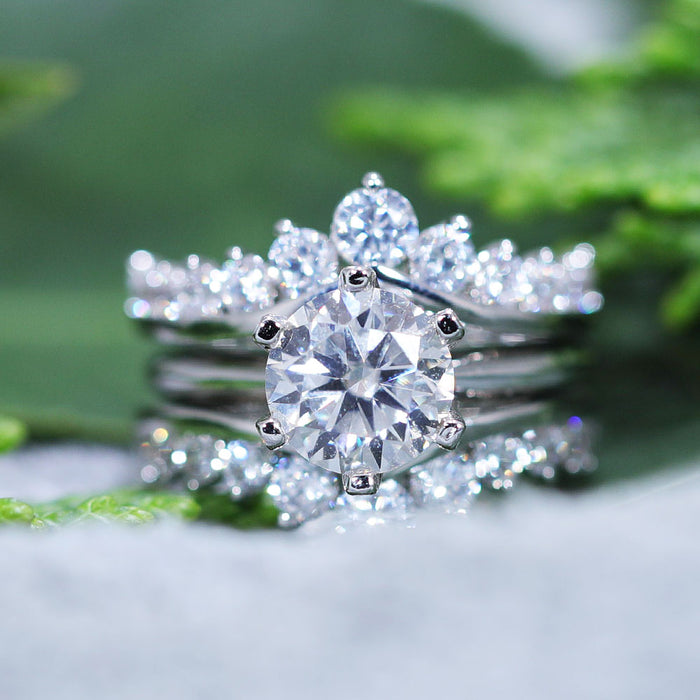 Classic Round Cut Enhancer Wedding Bridal Set In Sterling Silver