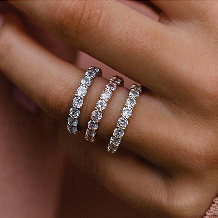 Classic Round Cut Sterling Silver Stackable Ring (3 Colors Available)