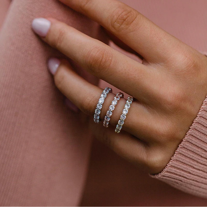 Classic Round Cut Sterling Silver Stackable Ring (3 Colors Available)