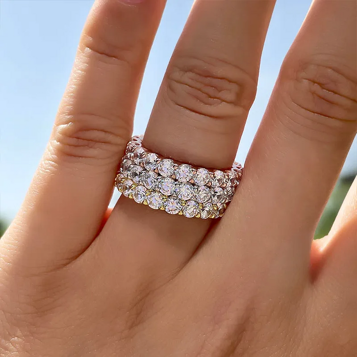 Classic Round Cut Sterling Silver Stackable Ring (3 Colors Available)