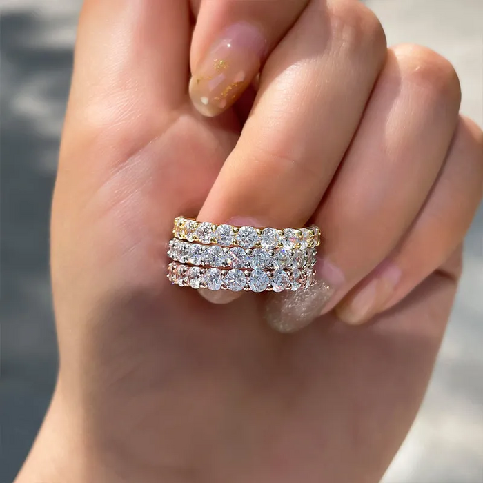 Classic Round Cut Sterling Silver Stackable Ring (3 Colors Available)