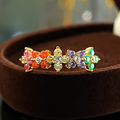 Colorful Golden Tone Flower Design Ring in Sterling Silver
