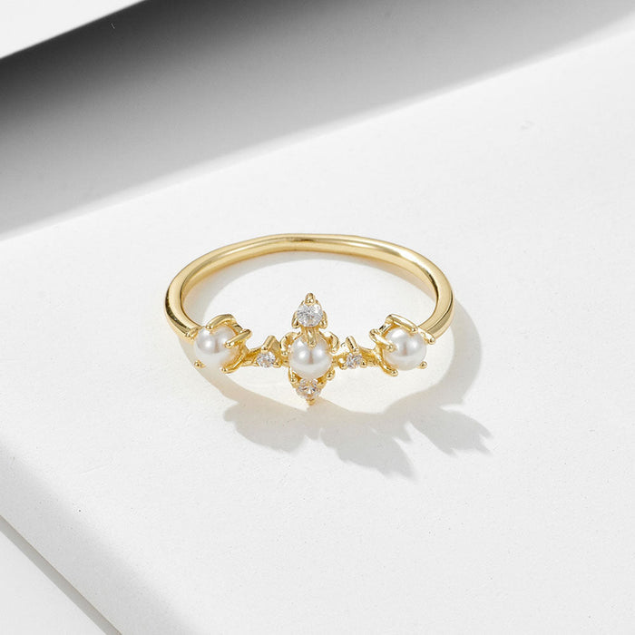 Crown Design Pearl Sterling Silver Ring