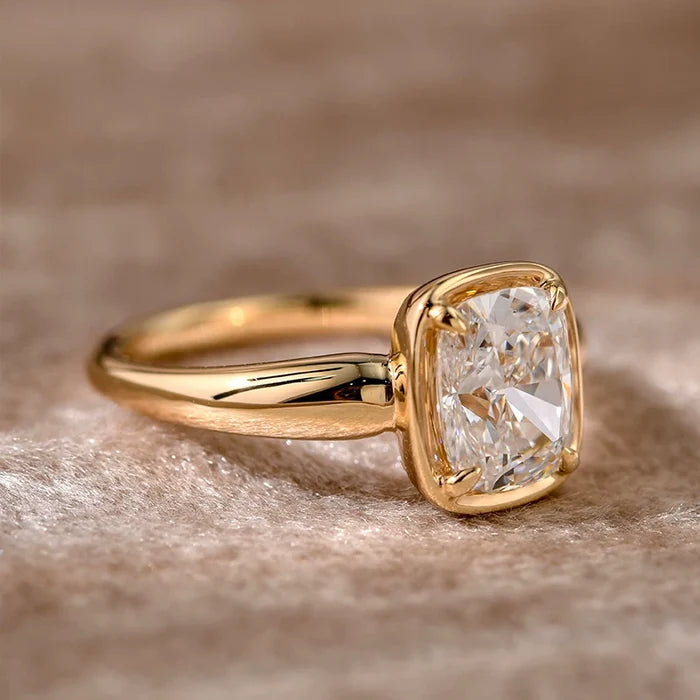Cushion Cut Bezel-Set Sterling Silver Solitaire Engagement Ring