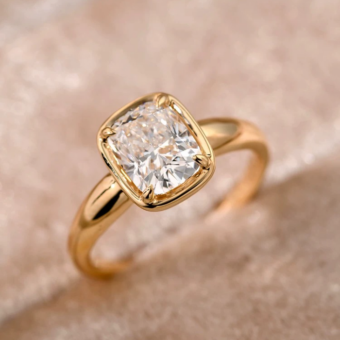Cushion Cut Bezel-Set Sterling Silver Solitaire Engagement Ring