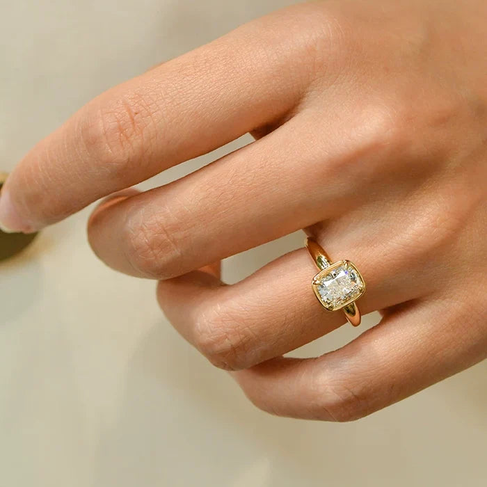 Cushion Cut Bezel-Set Sterling Silver Solitaire Engagement Ring