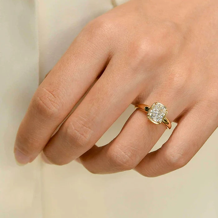 Cushion Cut Bezel-Set Sterling Silver Solitaire Engagement Ring