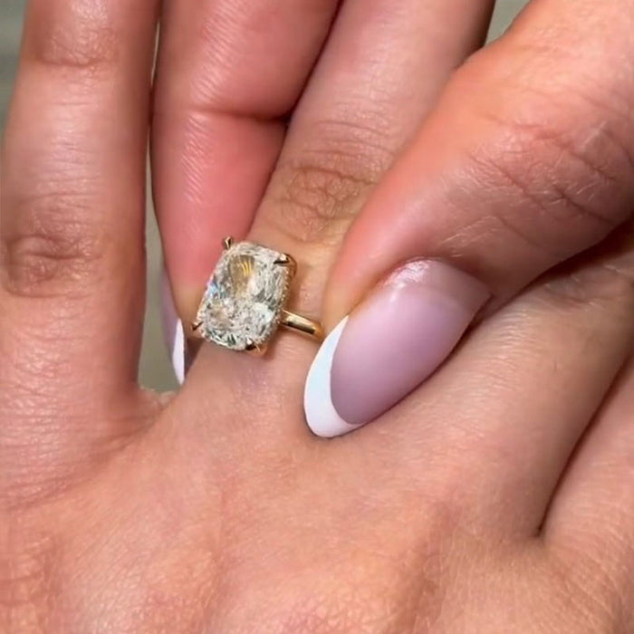 Cushion Cut Sterling Silver Engagement Ring With Hidden Halo