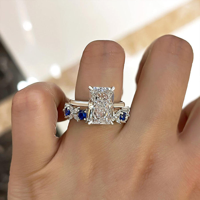 Dainty Radiant Cut Sterling Silver Bridal Set with Two Tone Band