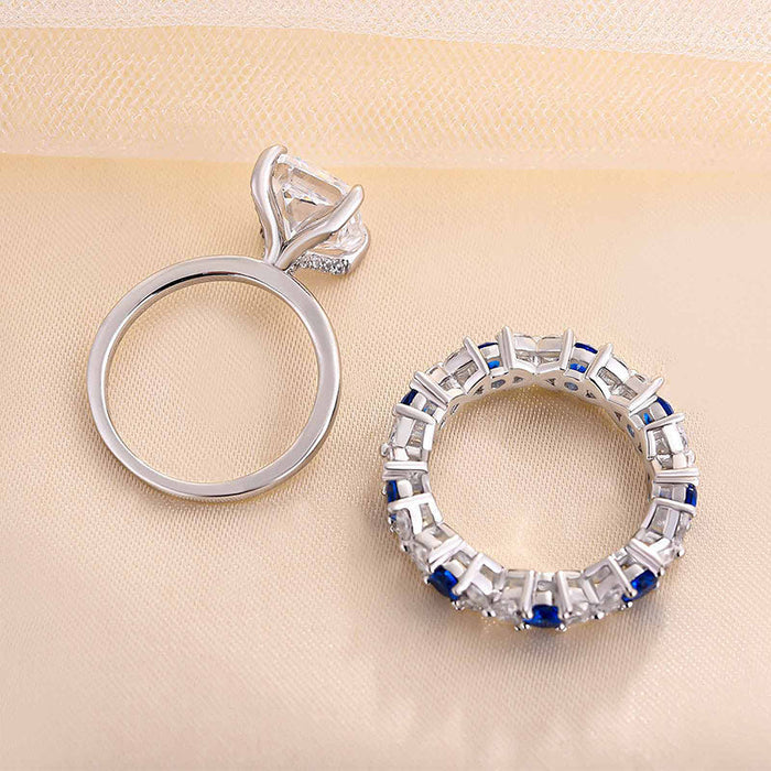 Dainty Radiant Cut Sterling Silver Bridal Set with Two Tone Band