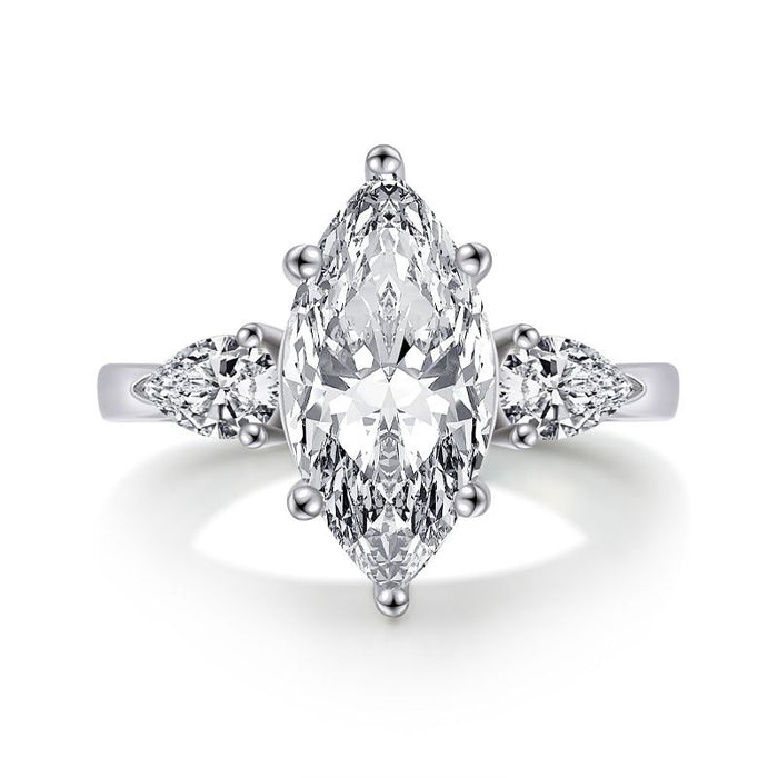 Dainty Three Stone Marquise Cut Sterling Silver Engagement Ring
