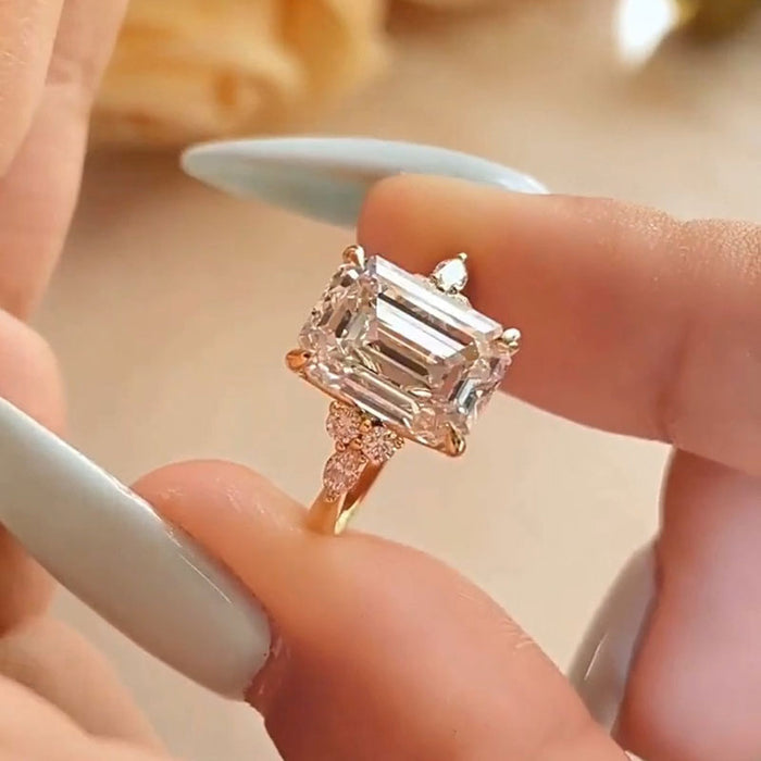 Daity Emerald Cut Three Stone Sterling Silver Bridal Set