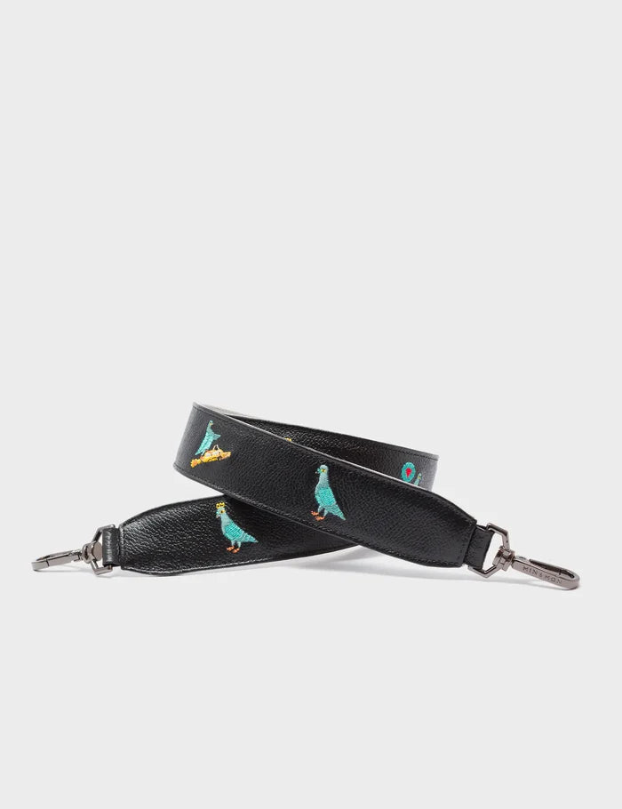 Detachable Black Leather Shoulder Strap - Pigeonzilla Embroidery - Main View