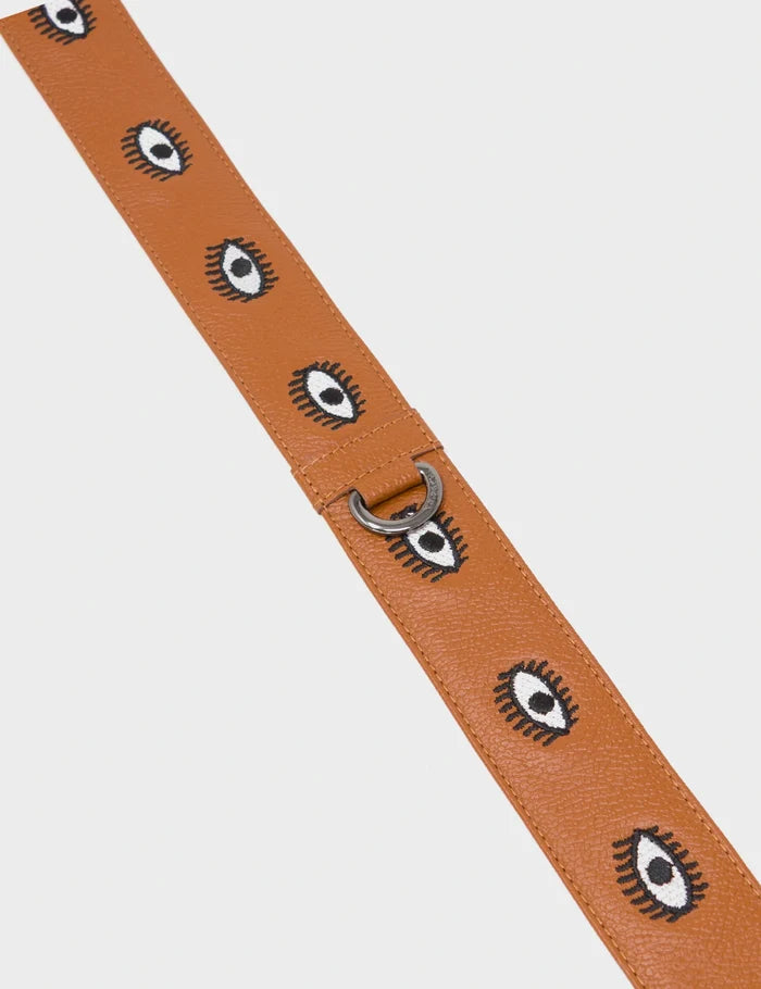 Detachable Caramel Leather Shoulder Strap - All Over Eyes Embroidery - detail View