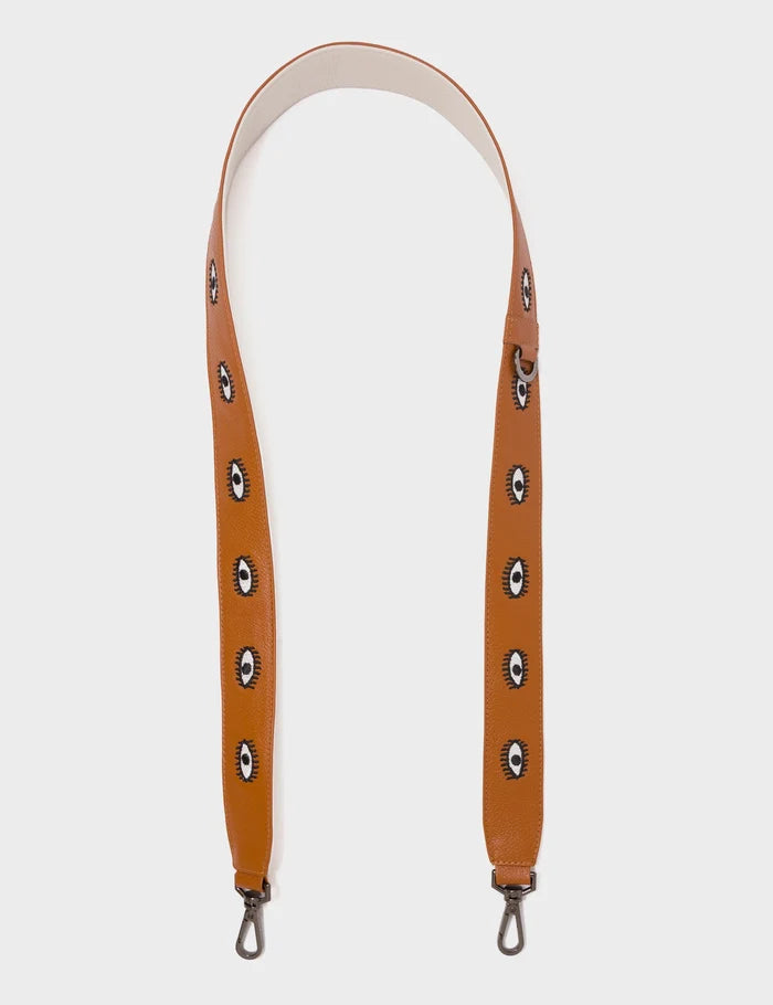 Detachable Caramel Leather Shoulder Strap - All Over Eyes Embroidery