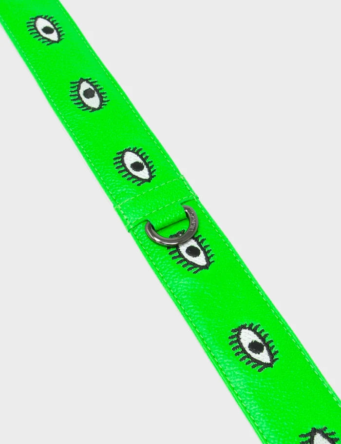 Detachable Neon Green Leather Shoulder Strap - All Over Eyes Embroidery - Detail