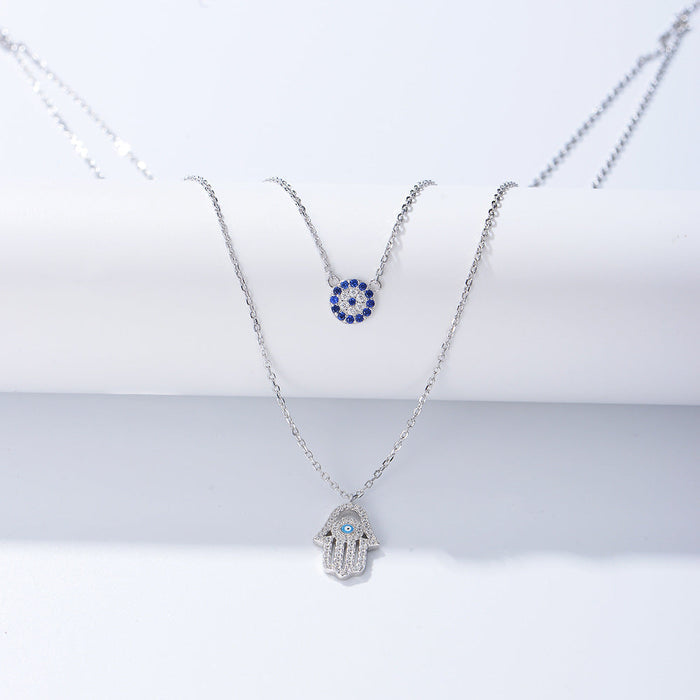 Devil Eye Hamsa Palm Double Layed Necklace