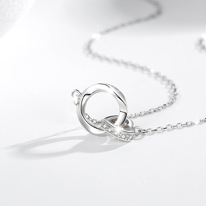 Double Mobius Circle Necklace in Sterling Silver