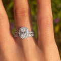 Elegant 2 Pcs Oval Cut Halo Sterling Silver Bridal Set